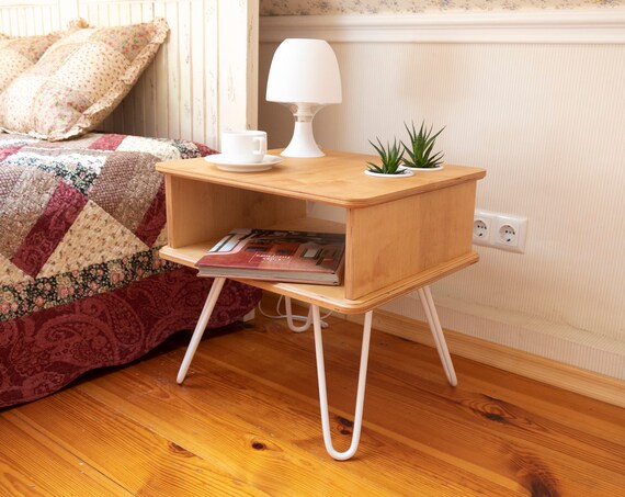 Plywood Bedside Table Nightstand With Hairpin Legs Etsy