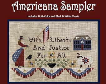 Cross Stitch Pattern, Americana Sampler, Instant Download