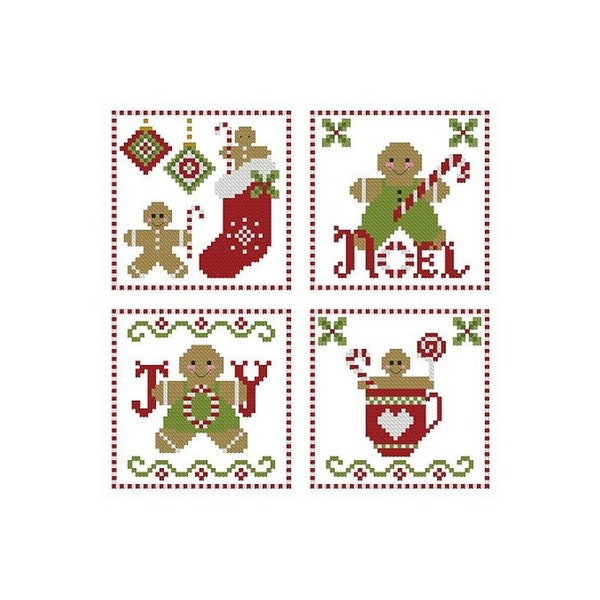 Gingerbread & Candy Canes - Digital Cross Stitch Chart - 4 ornaments