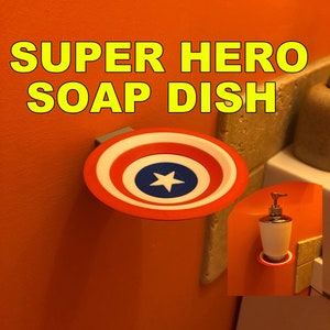 SUPERHERO themed Bathroom Soap Display | Soap Tray | Boys Bathroom Soap Holder | Superhero Bathroom Soap Saver | shield Draining Soap Dish