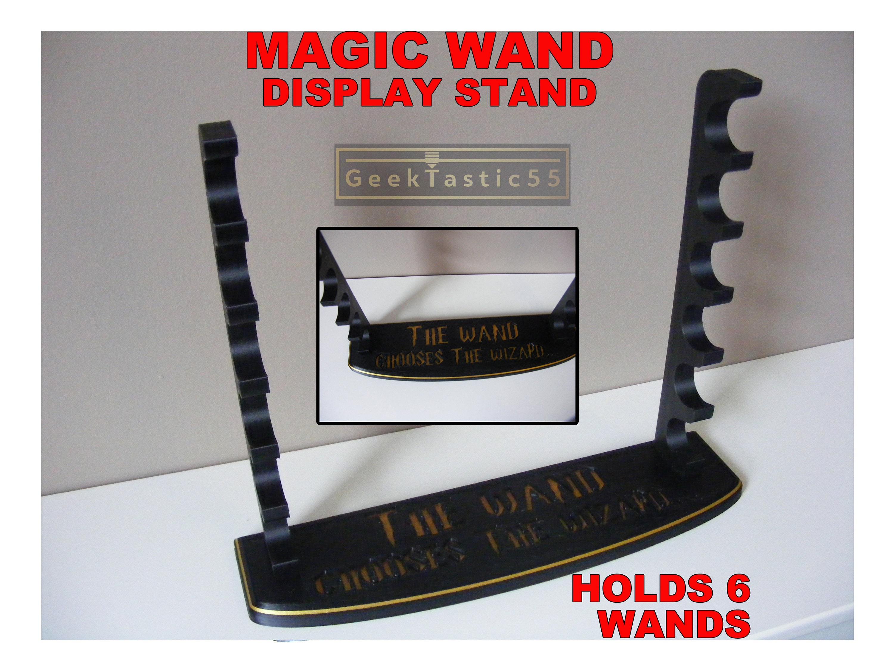 NRZSSN Wands Display case Magic Wand Stand Universal Wall Mount Lockable  Vertical or Horizontal Hanging Wood magiquest Wand Holder Box Rack for 7  Wand