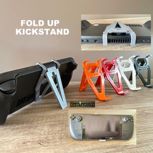 Steam Deck Compatible Pro kickstand. Clips to the STEAM DECK. Steam Deck compatible accessory. Compact design