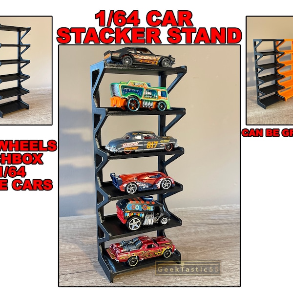 Display Stand for Hot Wheels | CAR STACKER for Matchbox Collectable cars | Holds 6 cars | Space saving display |  1:64  Car shelf. TOMICA