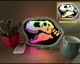 Dinosaur T-rex Desk Lamp RGB | Space age Lamp | Personalised Rainbow table lamp | Cute bedside Lamp | LED nightstand steampunk lamp | dino