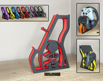 Universal Twin controller (or single controller and phone) and headset stand, fits Switch Pro, Premium Game inspired Pro design, Dual colour