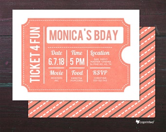 classic movie ticket birthday party invitation birthday etsy