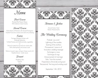 Damask Wedding Program Wedding Menu Vintage Classical Etsy