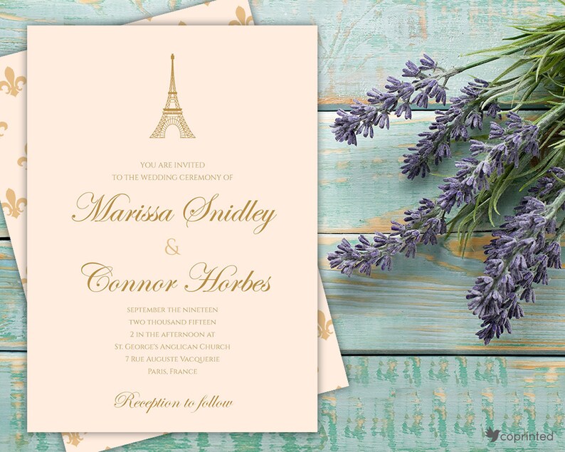 Paris Wedding Invitation Eiffel Tower Invitation Set Paris Etsy