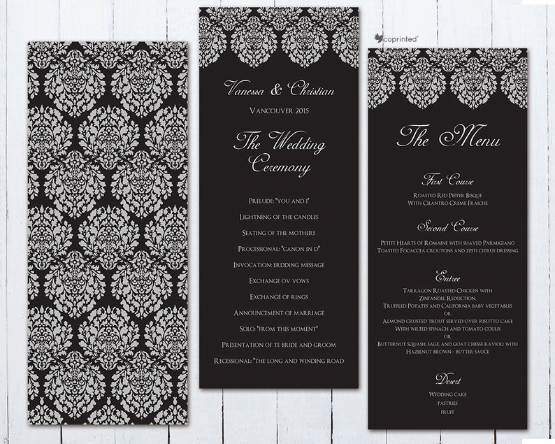 Damask Wedding Program Wedding Menu Vintage Classical Etsy