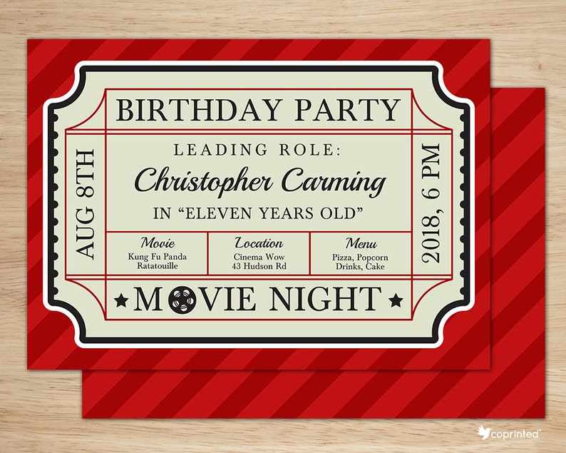 Classic Movie Ticket Birthday Party Invitation Birthday Etsy