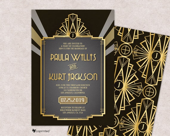 Art Deco Wedding Invitations 1920s Roaring 20s 30th 40th Etsy