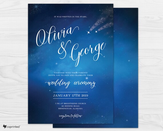 starry night wedding star themed wedding invitation etsy
