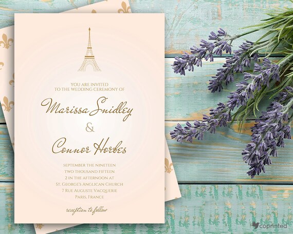 Paris Wedding Invitation Eiffel Tower Invitation Set Paris Etsy