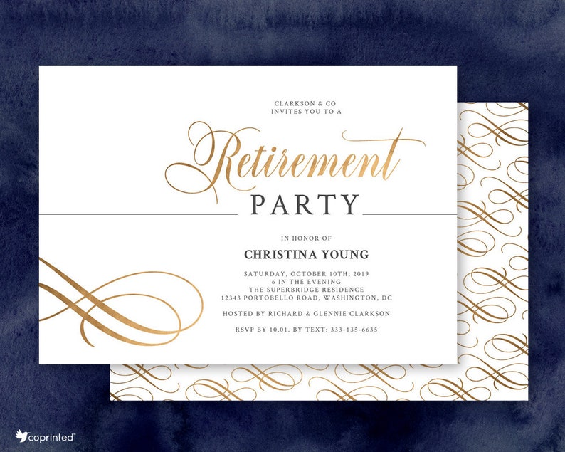 Elegant Retirement Party Invitation Printed Black And Gold Etsy