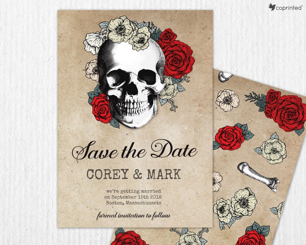 Halloween wedding invitation and save the date cards Roses