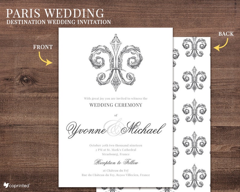 Fleur De Lis Wedding Invitation French Wedding Invitation Etsy