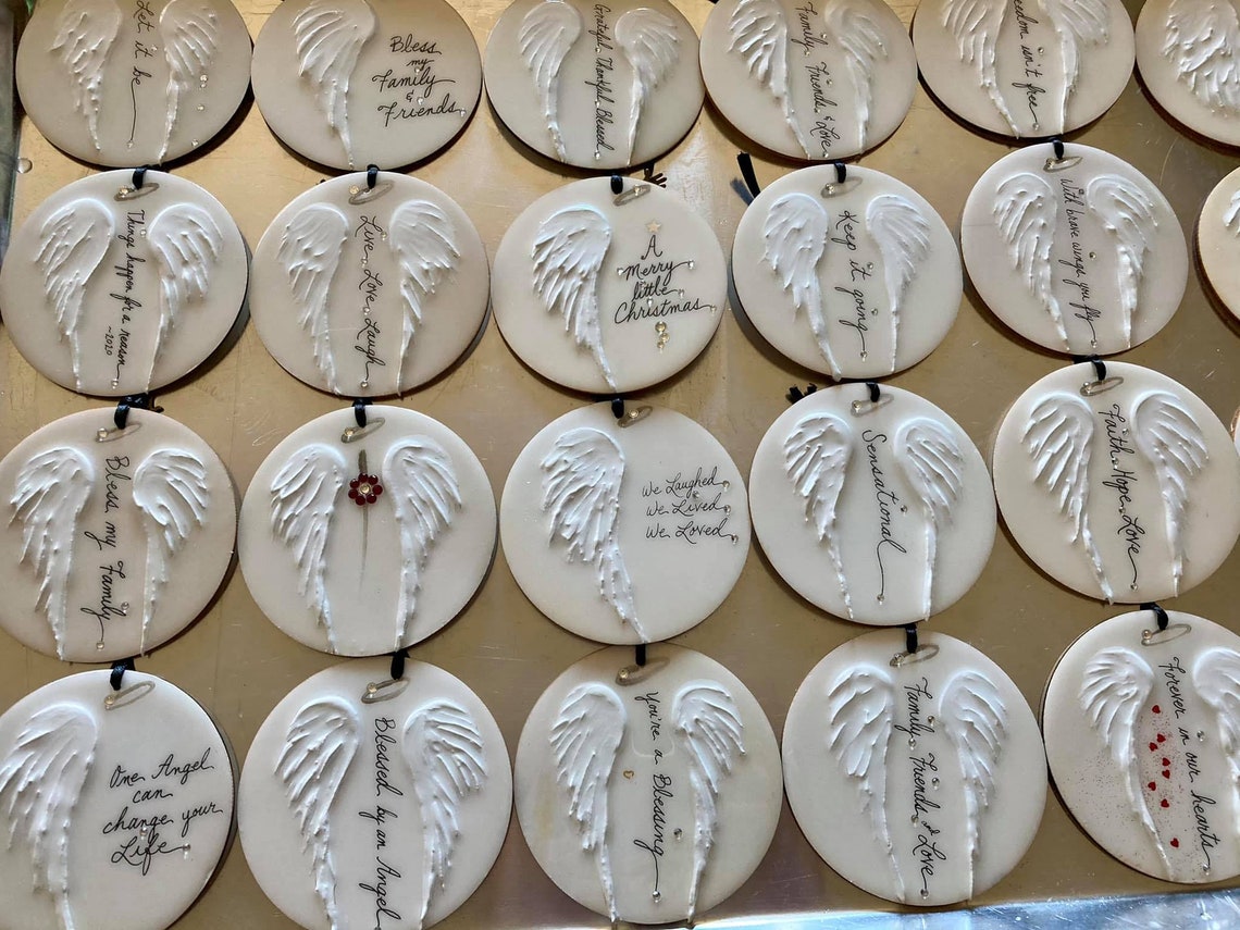 Angel Wing Christmas Ornament Handmade Custom Ornaments Gift Tag Wine