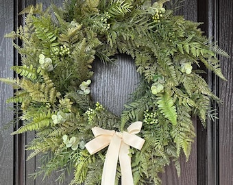 Fresh touch Fern Wreath, Greenery Front Door Wreath, Lush Green Wreath, Spring Summer Wreath, Neutral Farmhouse Decor