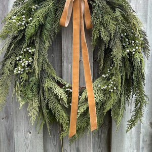 24” Fresh Touch Cypress Juniper Wreath on Grapevine, Christmas Wreath, Faux Evergreen Holiday Wreath, winter wreath, Holiday gift ideas.