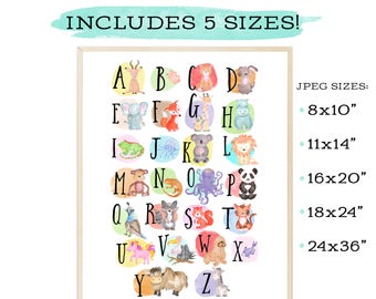 Affiche alphabet Alphabet art Alphabet print ABC wall art ABC print Nursery art décor Kids room décor Children's art