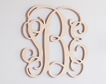 Wooden Monogram, Wall Hanging, Door Hanger, Wedding Monogram, Nursery Monogram, Wooden Initials, Bridal Shower Gift, 3 Letter Monogram, Vine