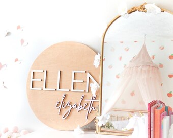 Custom Wood Nursery Name Sign, Round Boho Decor