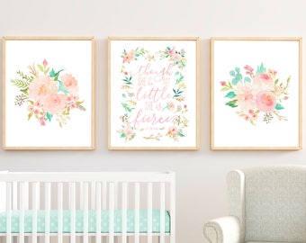 Blush Pink Nursery Floral Monogram Watercolor Letter Nursery Initial Art Floral Nursery with Flowers Light Pink Gold Baby Girl Nursery Art
