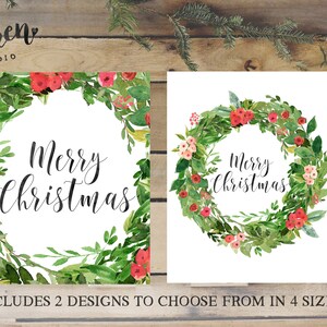 Merry Christmas Printable Art Print, Christmas Wall Art Decor Decorations Christmas Holiday Printables Print Prints Decor Decorations Wreath