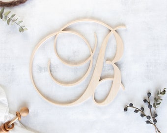 Wood Monogram Letter -  Custom Monogram Sign - Choose Your Font - Natural Wooden Initial Sign - Large Cursive Letter -  Painted or Unpainted