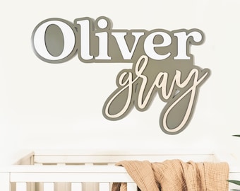 Modern Nursery Decor Name Sign, Custom Wooden Baby Name Sign, Sage Green Boy Nursery Wall Decor