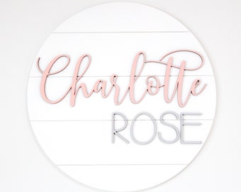 Shiplap Nursery Name Sign, Round Wood, Baby Room Decor