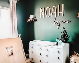 Boy nursery name sign with first and middle name in wood for baby room wall decor above crib, personalized wooden baby name sign