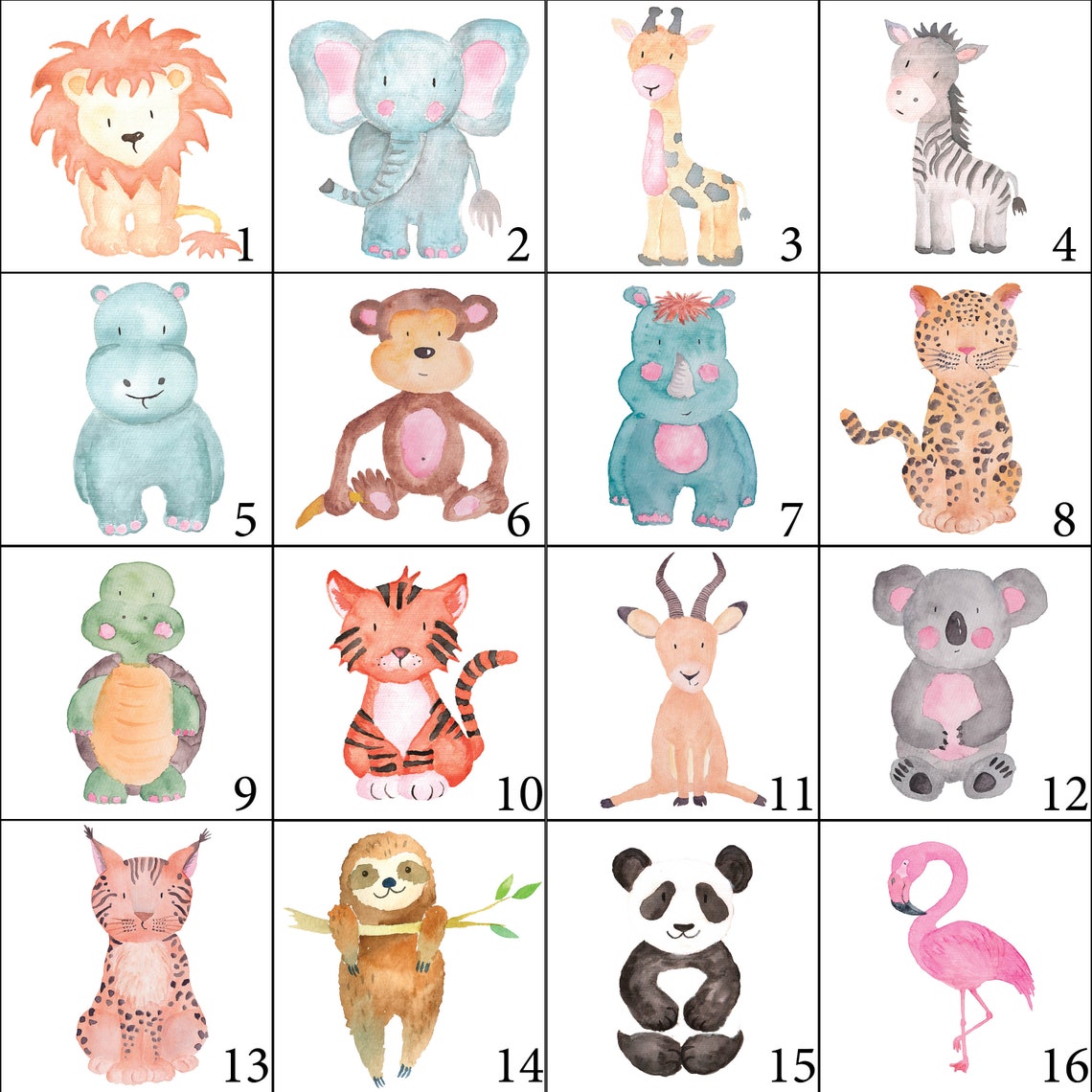 Custom Watercolor Animal Print or Printable Custom Nursery | Etsy