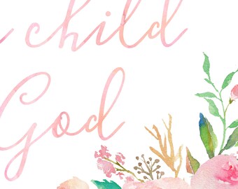 Y068 Tela Artistica Quadro Con Scritta I Am A Child Of God, Stampa Religiosa Con Fiori, 38x28 Cm, Pronta Da Appendere Per Camera Da Letto