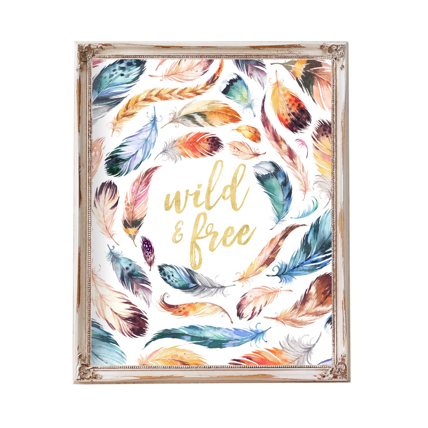 Instant Download Flowers 8 x 10 Digital Print Tribal Art Gold Tribal Baby Girl Nursery Feathers Love Girl Art Print