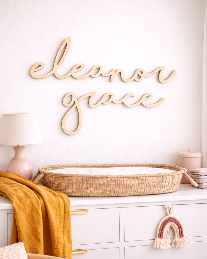 Nursery Decor Name Sign, Boho Baby Name Sign, Custom Wood Name Sign, Neutral Nursery Wall Decor image 3