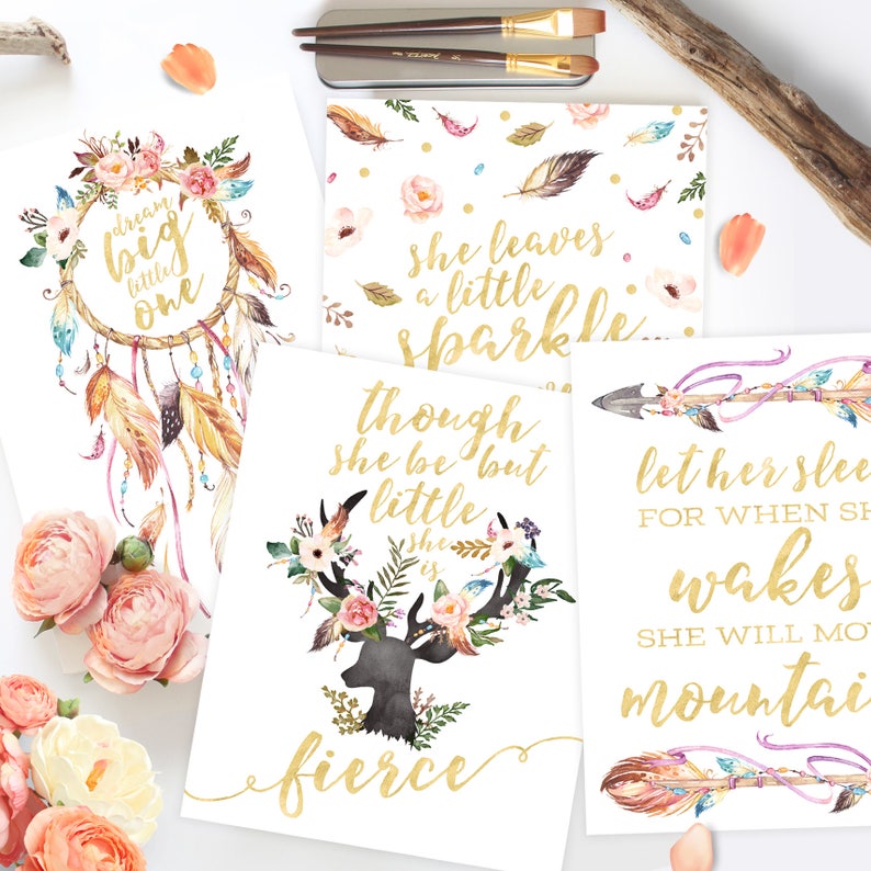 Boho Nursery Art Nursery Wall Art Nursery Decor Set of 4 Baby | Etsy