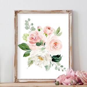 Set of 2 Blush Pink And Mint Watercolor Floral Bouquet Paintings Includes 4 sizes including 16x20 poster image 4