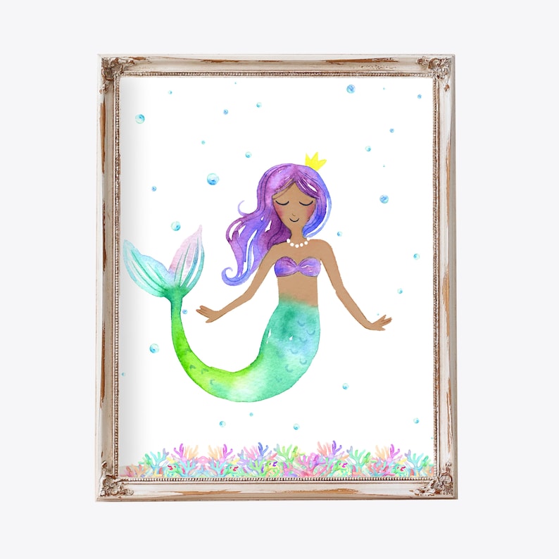 Kids Bathroom Art Mermaid Decor Mermaid Print Mermaid Room Etsy