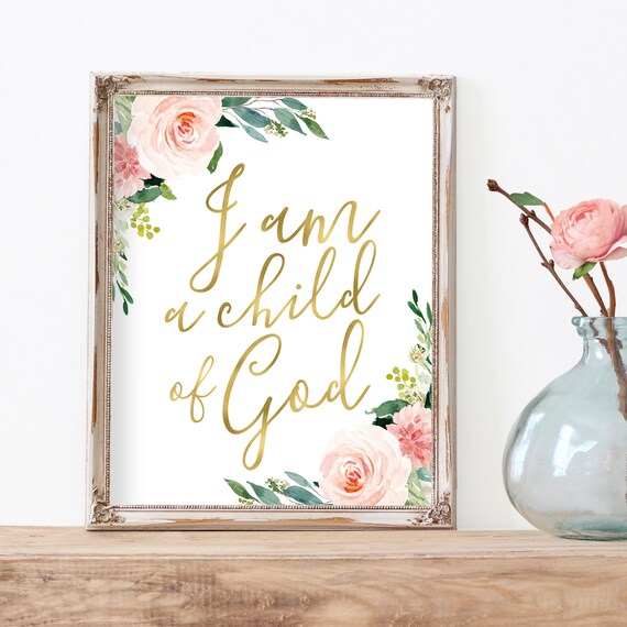 nursery quote print I am a Child of God print flower wreath art boho nursery art Bible verse art nursery wall decor scripture nursery
