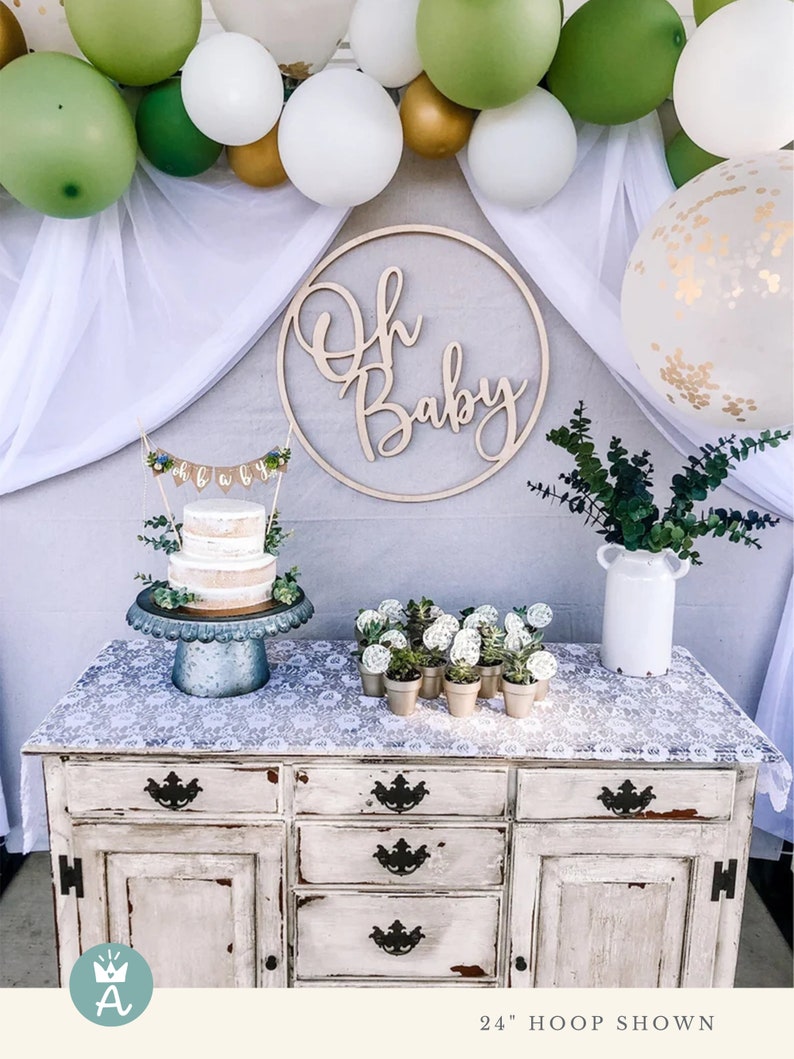 Oh Baby Hoop Wood Sign for Baby Shower Decor, Sprinkle Decorations, Dessert Table Backdrop, Baby Announcement, Photo Booth Prop or Baby Gift image 9