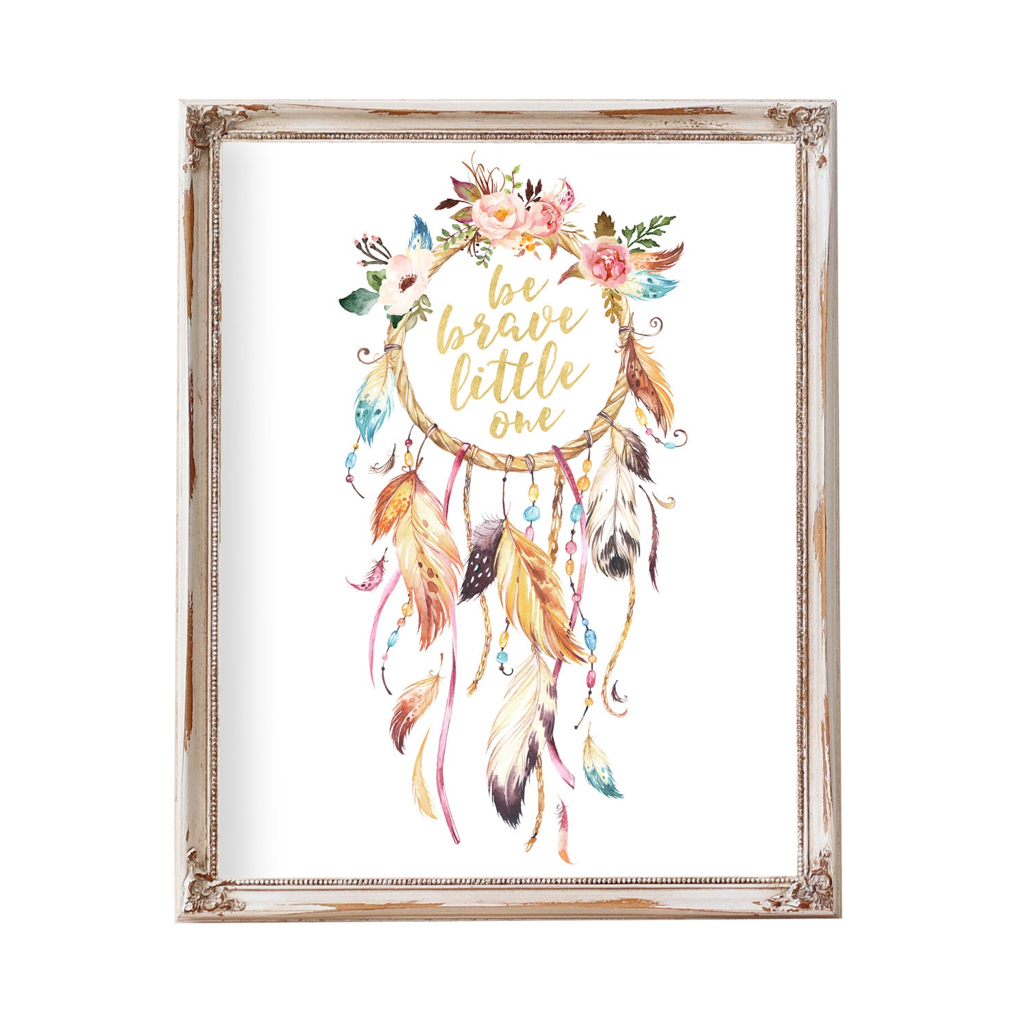 be-brave-little-one-dreamcatcher-art-dreamcatcher-with-flowers-bohemian-nursery-etsy