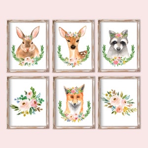 Nursery Art Girl Boho Nursery Decor Set Boho Woodland Girl Nursery Art Prints Woodland Animals Boho Floral Nursery Decor Nursery Printables