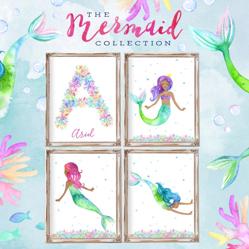 Kids Bathroom Art Mermaid Decor Mermaid Print Mermaid Room Etsy