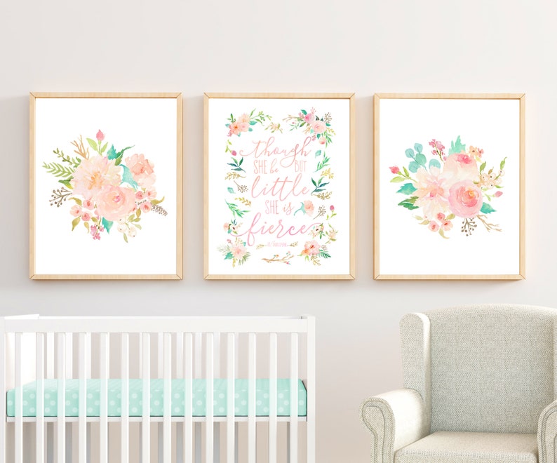 Blush Pink Nursery Floral Monogram Watercolor Letter Nursery Initial Art Floral Nursery with Flowers Light Pink Gold Baby Girl Nursery Art