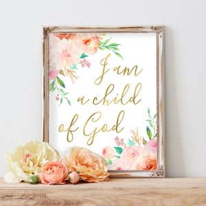 I Am A Child of God Print Baby Girl Nursery Quote Print Bible Verse Art,Nursery Wall Art Print,Scripture Art Baptism Gift Christian Art