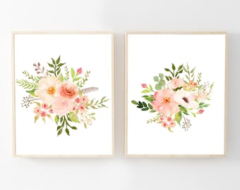 Stampa di fiori ad acquerello - acquerello Floral Nursery Wall Art- Floral Nursery - Fiore Bouquet Art - Arte stampabile - Decor Botanico