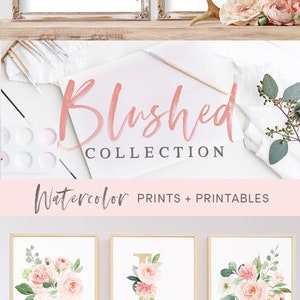 Set of 2 Blush Pink And Mint Watercolor Floral Bouquet Paintings Includes 4 sizes including 16x20 poster image 7