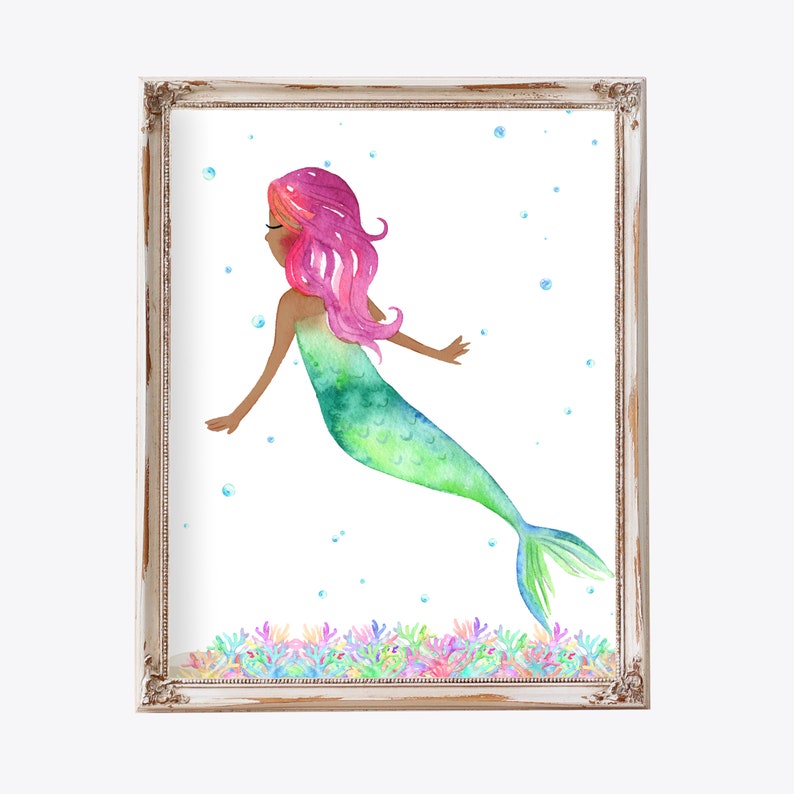 Kids Bathroom Art Mermaid Decor Mermaid Print Mermaid Room Etsy