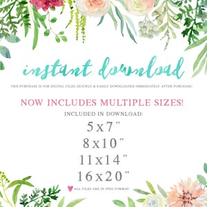 Set of 2 Blush Pink And Mint Watercolor Floral Bouquet Paintings Includes 4 sizes including 16x20 poster image 3